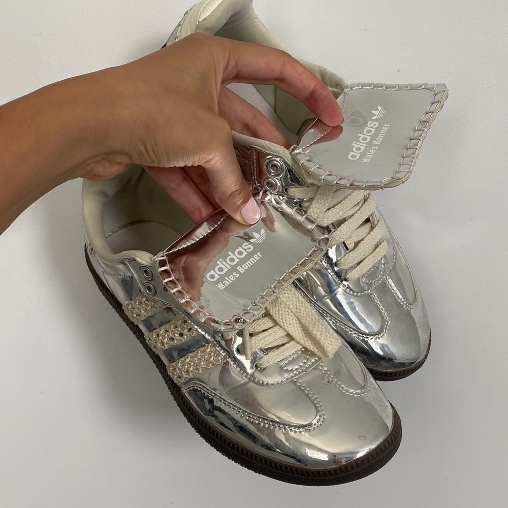 Adidas Metallic Silver Sneakers with Cream Accents